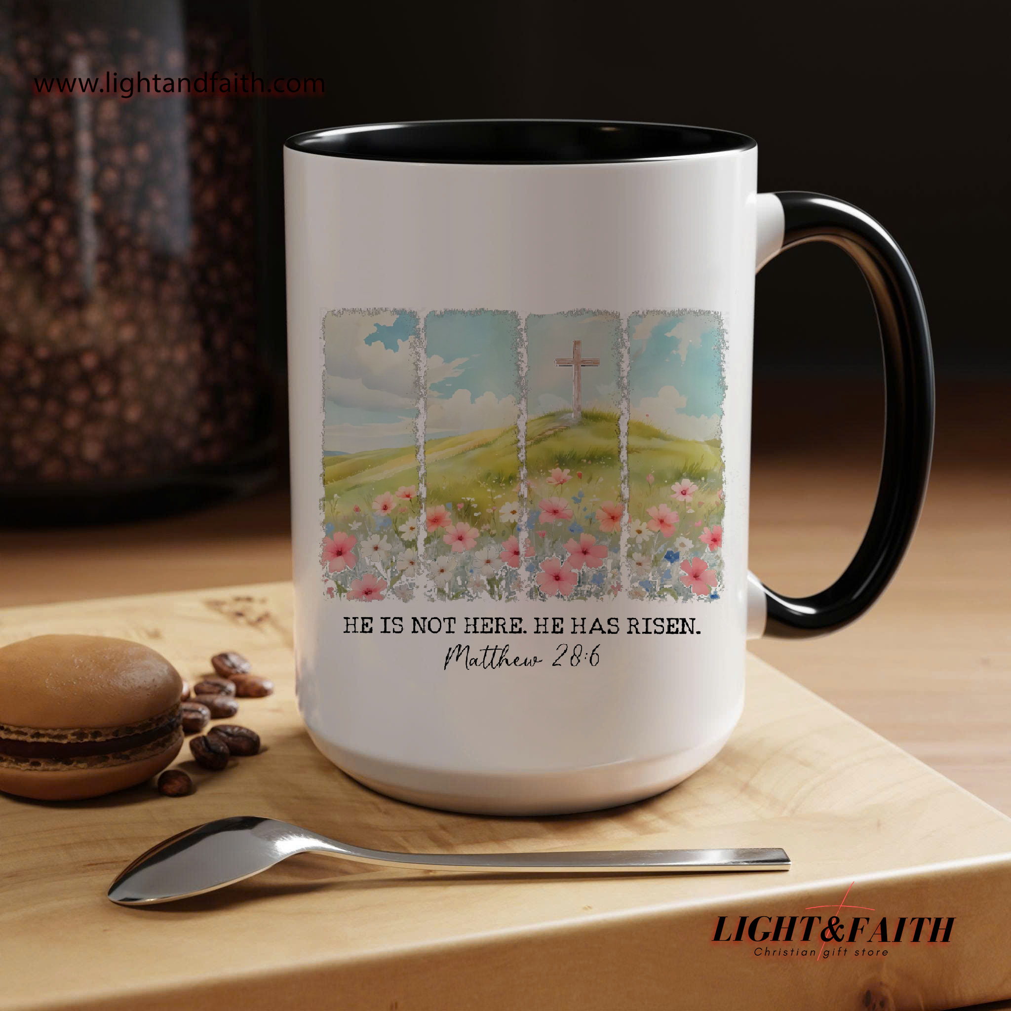He Is Risen Mug – Matthew 28:6 Easter Christian Mug, Resurrection Bible Verse Cup MULAF39